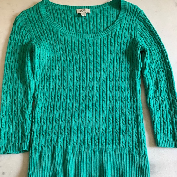 Loft cable knit sweater, 3/4 sleeves, green - Picture 1 of 4